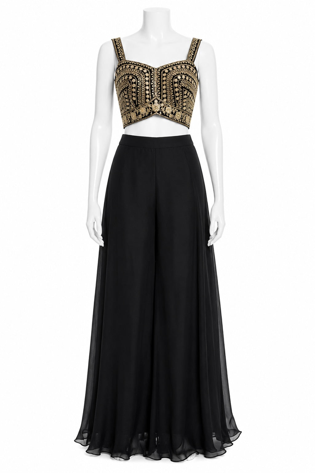 Black Indo-Western Palazzo Set with Embroidered Cape | Designer Fusion Wear
