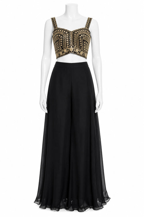 Black Indo-Western Palazzo Set with Embroidered Cape | Designer Fusion Wear