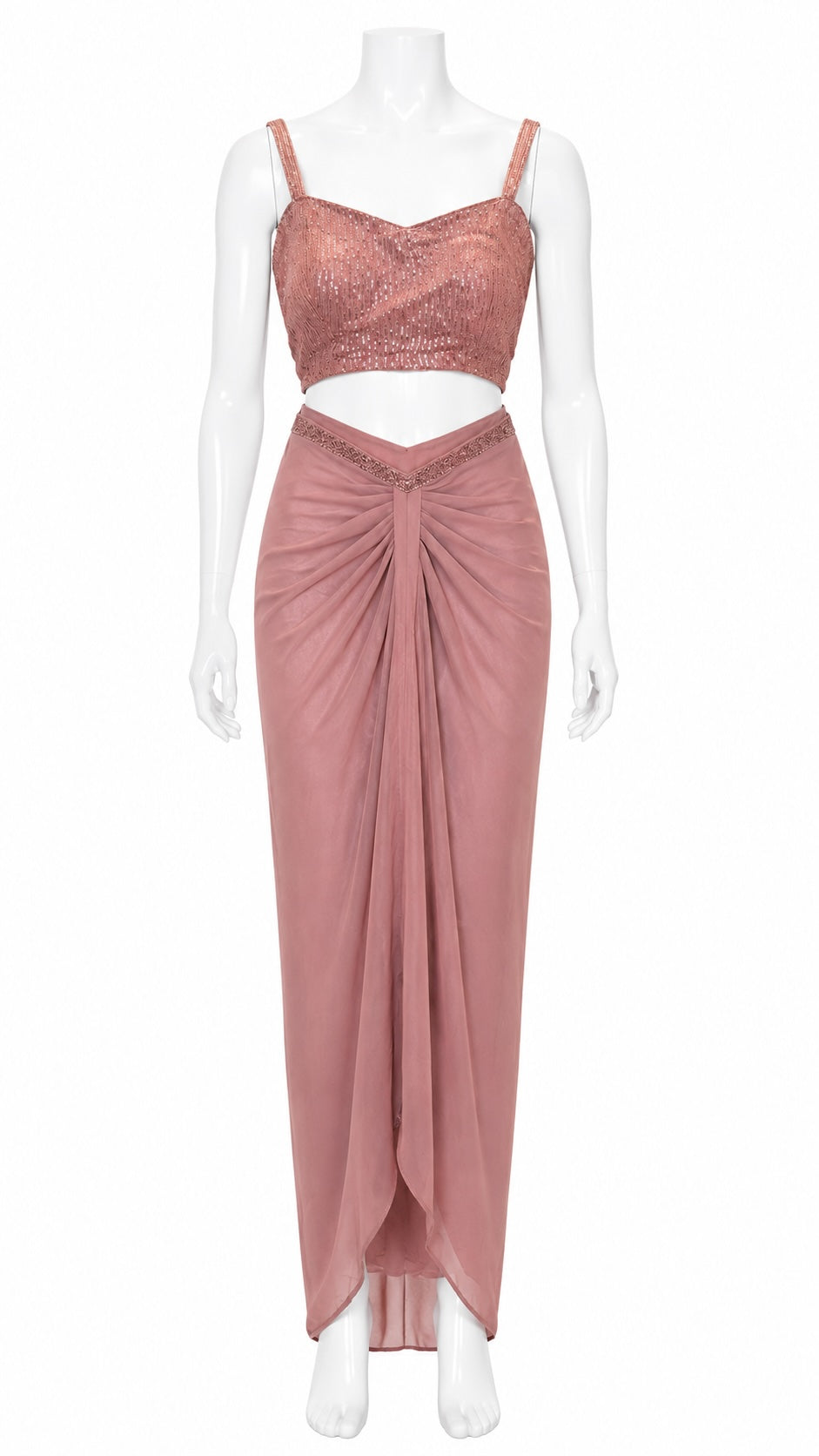 Rose Blush Indo-Western Dhoti Set with Beaded Neckpiece | Designer Fusion Wear