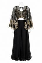 Black Indo-Western Palazzo Set with Embroidered Cape | Designer Fusion Wear