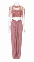 Rose Blush Indo-Western Dhoti Set with Beaded Neckpiece | Designer Fusion Wear