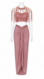 Rose Blush Indo-Western Dhoti Set with Beaded Neckpiece | Designer Fusion Wear