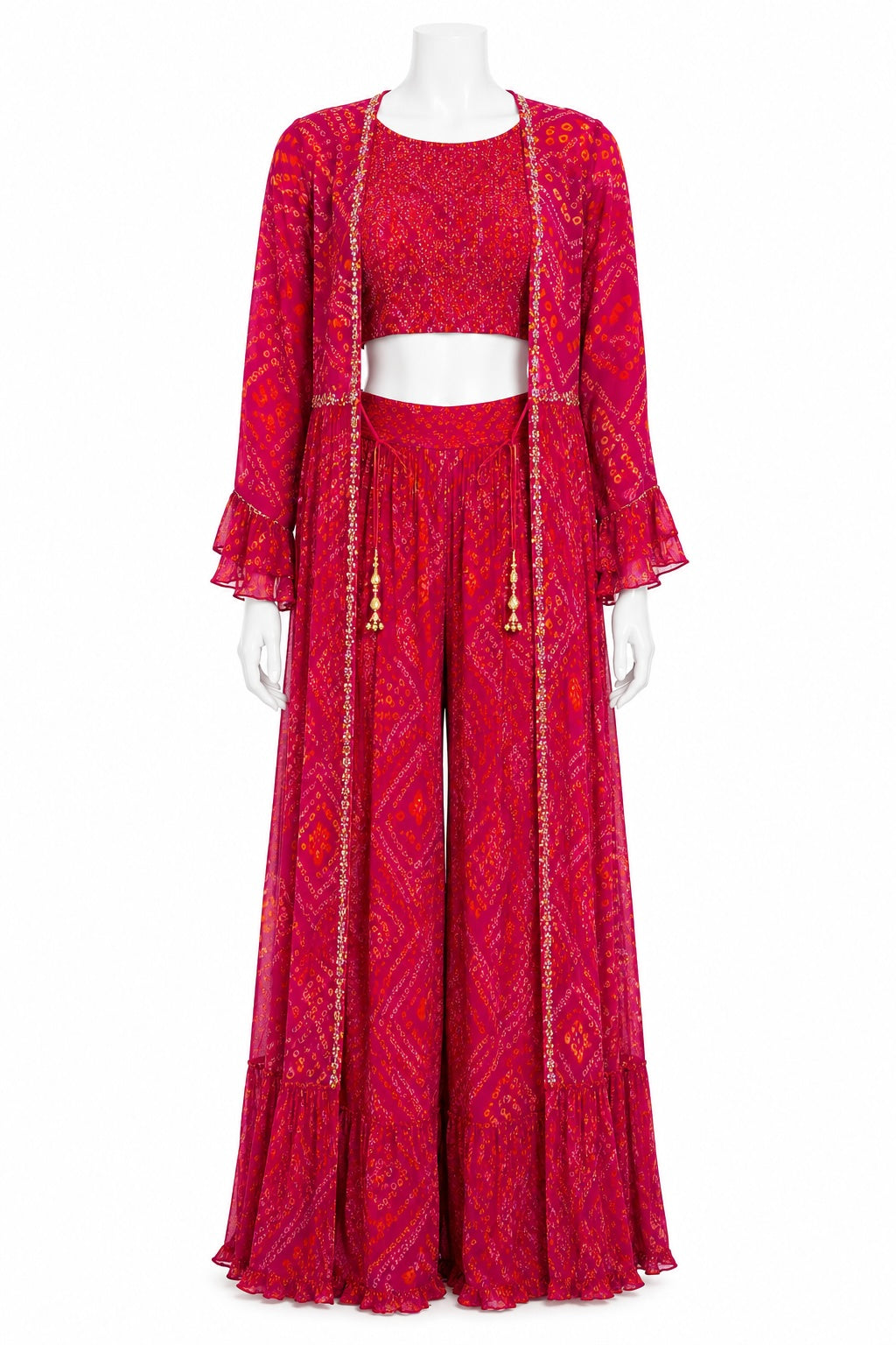 Fuchsia Indo-Western Palazzo Set with Long Cape | Designer Fusion Wear