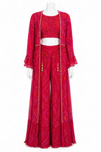 Fuchsia Indo-Western Palazzo Set with Long Cape | Designer Fusion Wear