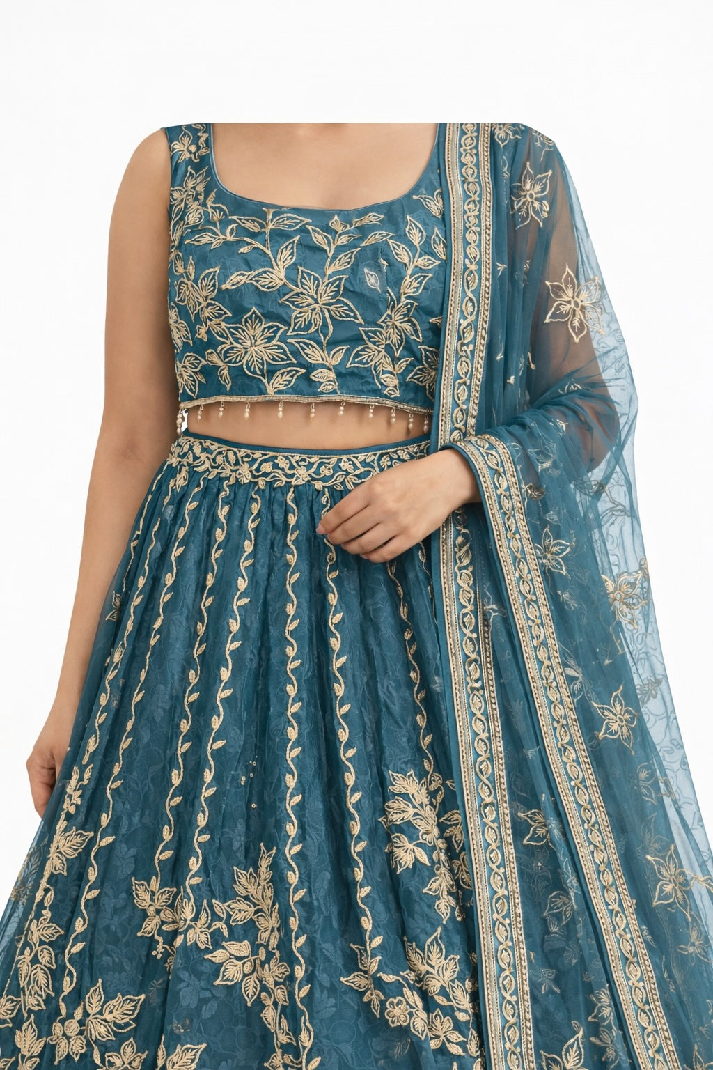 Teal Embroidered Lehenga Set