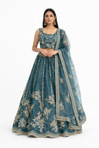 Teal embroidered lehenga set for weddings and festive occasions – Khush Mizaj