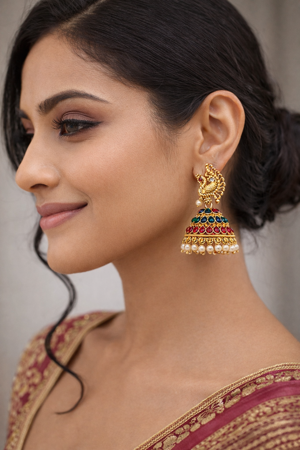 Peacock Kundan Jhumka Earrings