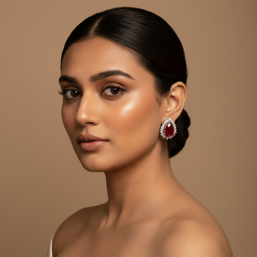 Woman wearing a white off-shoulder top with a plain background