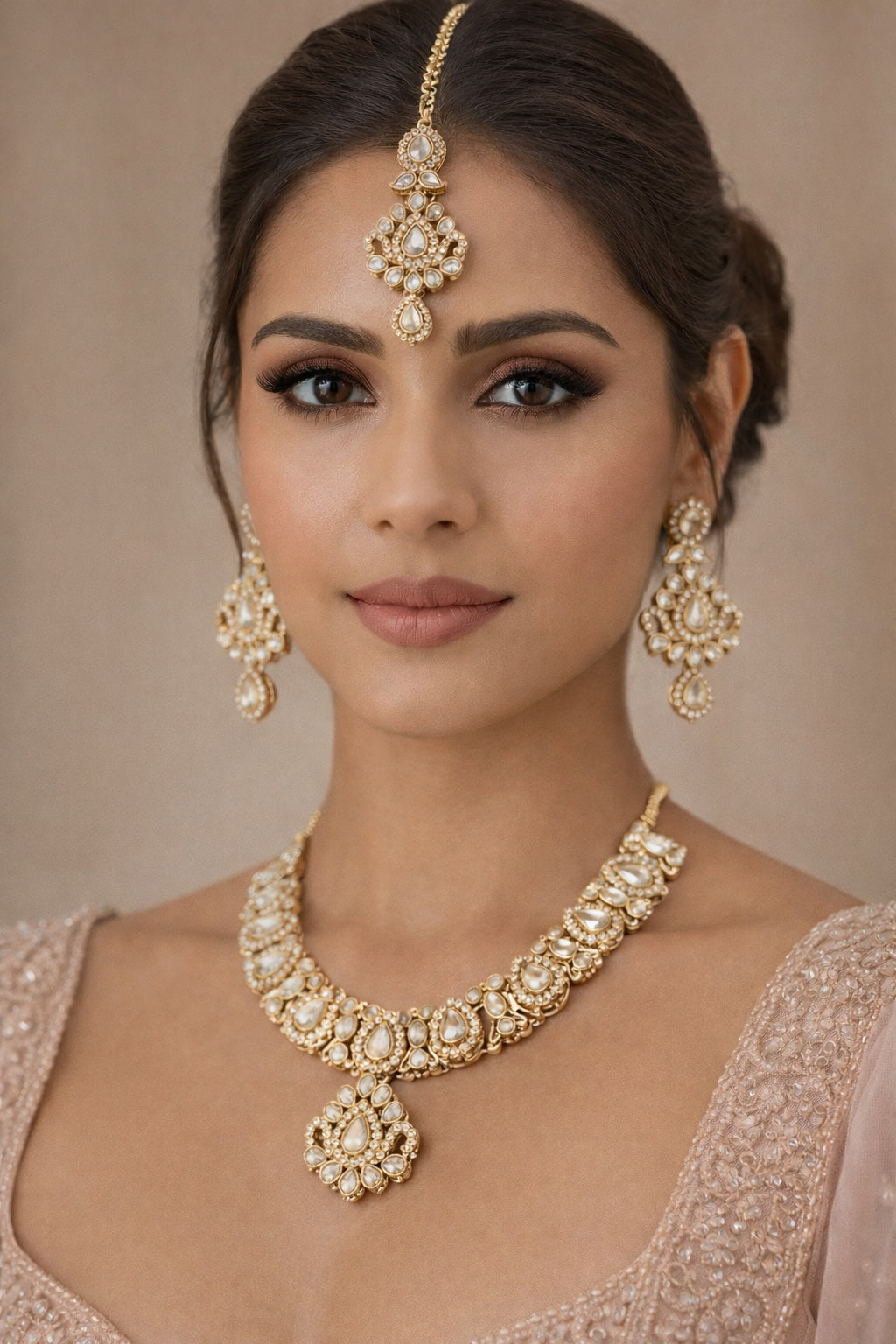 Royal Polki Necklace Set with Earrings & Teeka