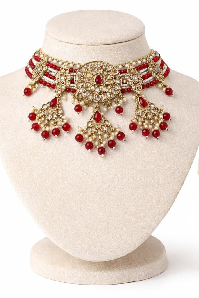 Jewelry set with necklace and earrings on a white background