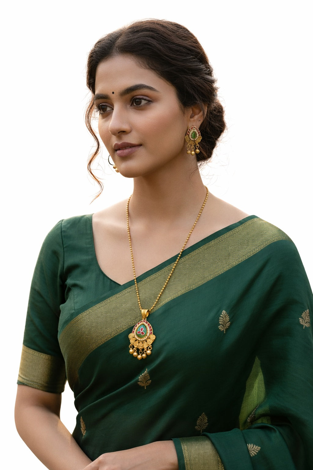 Emerald Ruby Temple Pendant Necklace Set