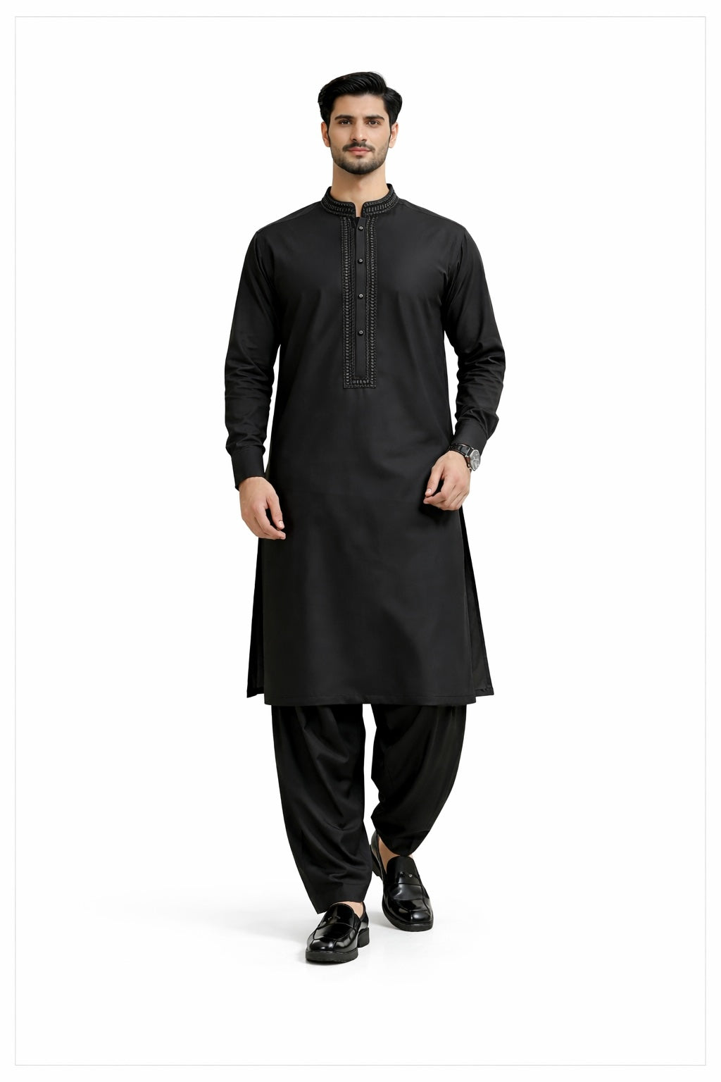 Midnight Noir Embroidered Kurta Shalwar with Grey Embroidery