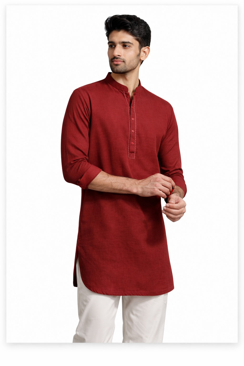 Maroon Cotton Short Kurta