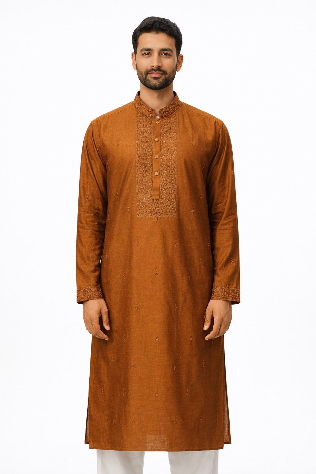 Rust Embroidered Premium Kurta