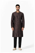 Noir Brocade Kurta Pajama front view — Khush Mizaj Official