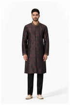 Noir Brocade Kurta Pajama front view — Khush Mizaj Official