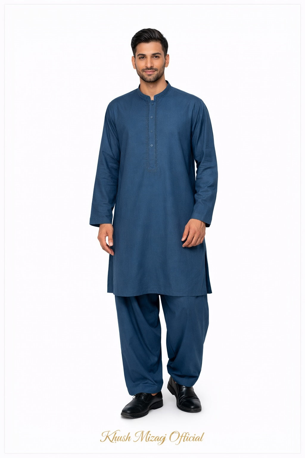 Khush Mizaj Classic Blue Embroidered Shalwar Kameez