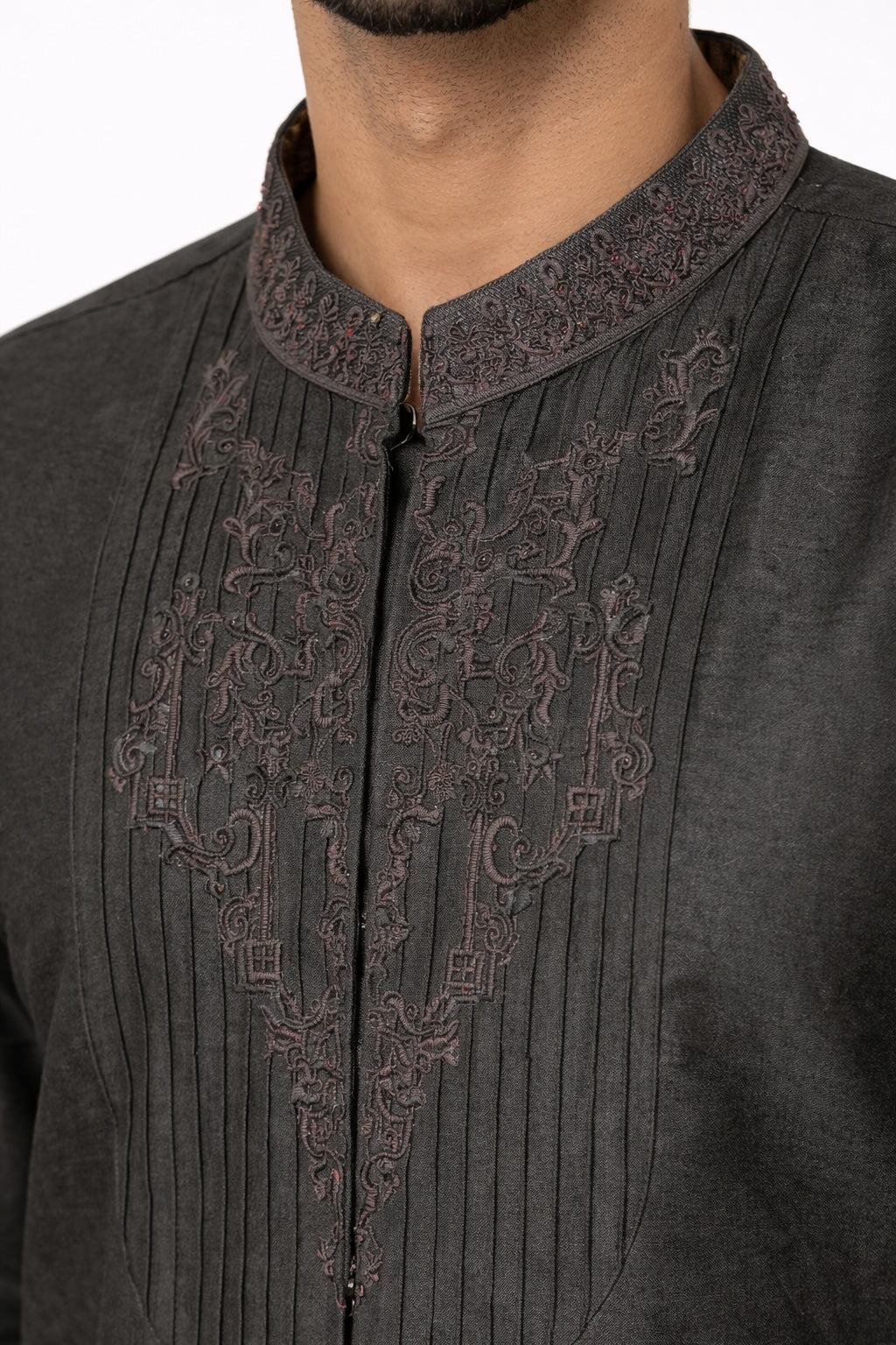 Khush Mizaj Royal Charcoal Embroidered Kurta Pajama