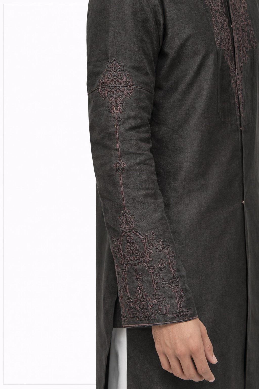 Khush Mizaj Royal Charcoal Embroidered Kurta Pajama