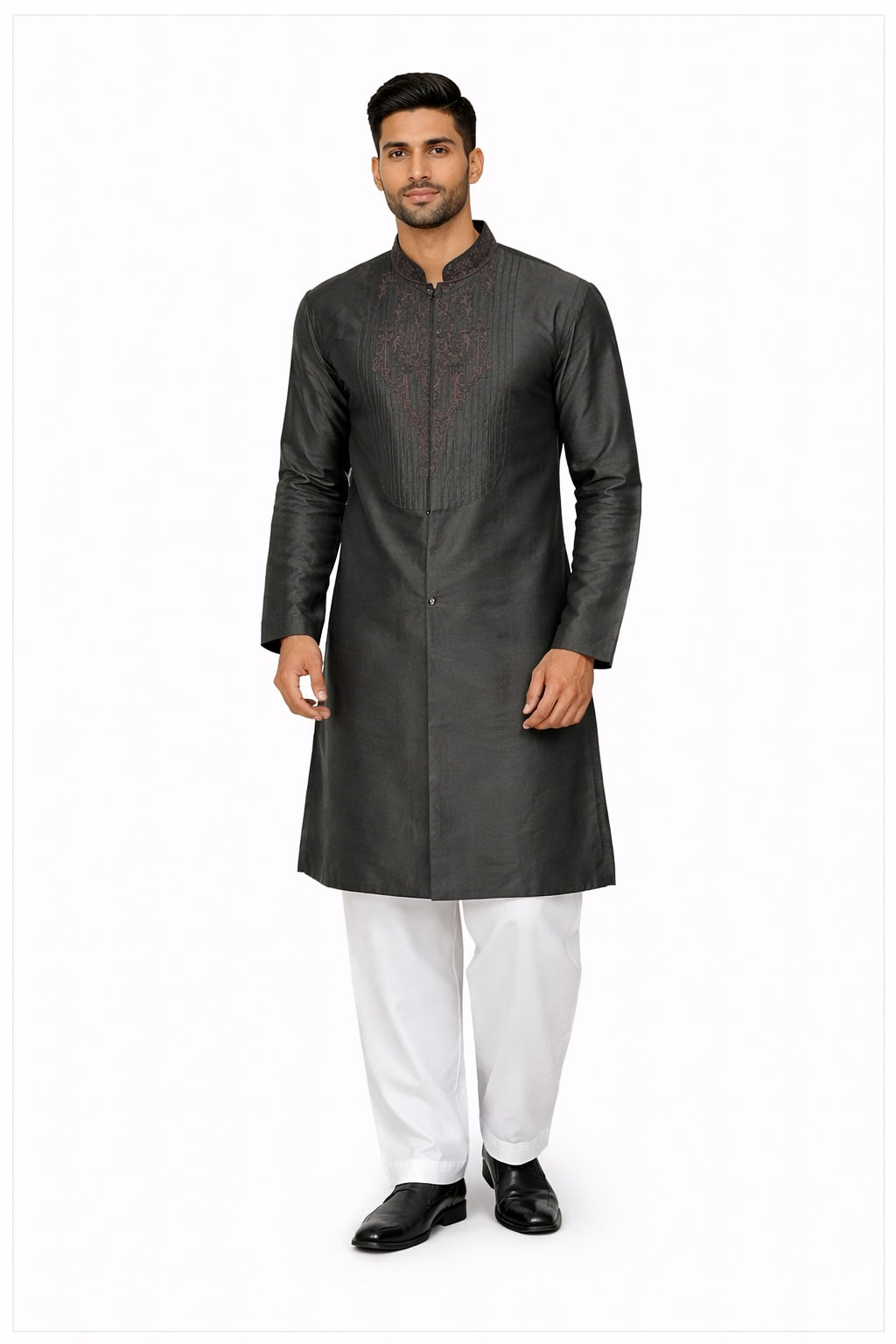 Khush Mizaj Royal Charcoal Embroidered Kurta Pajama