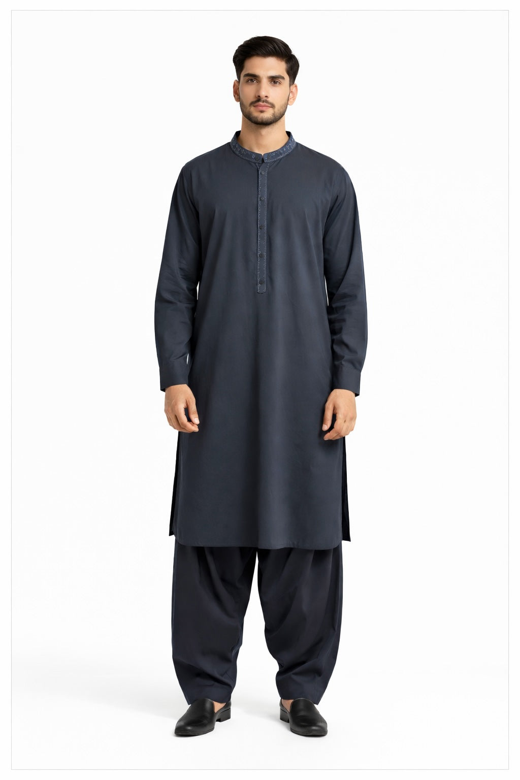 Smoke Grey Embroidered Shalwar Kameez