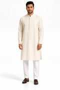 Ivory Textured Embroidered Kurta Pajama Set