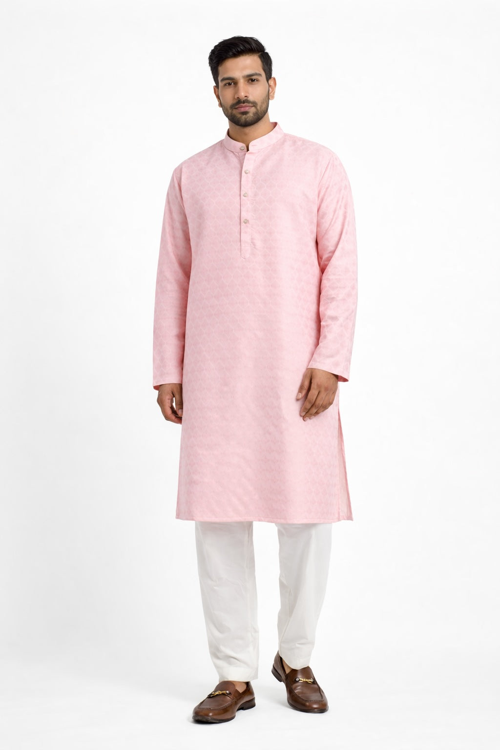 Blush Pink Textured Kurta Pajama Set