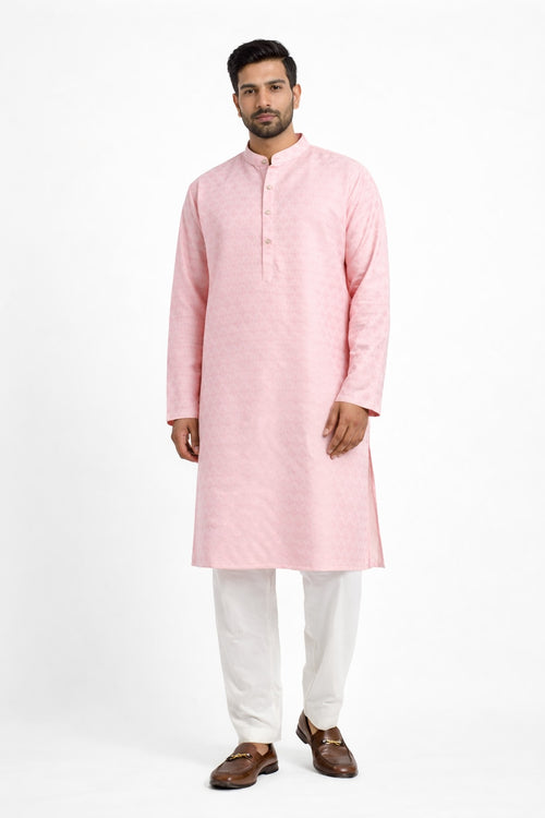 Blush Pink Textured Kurta Pajama Set | Khush Mizaj Official