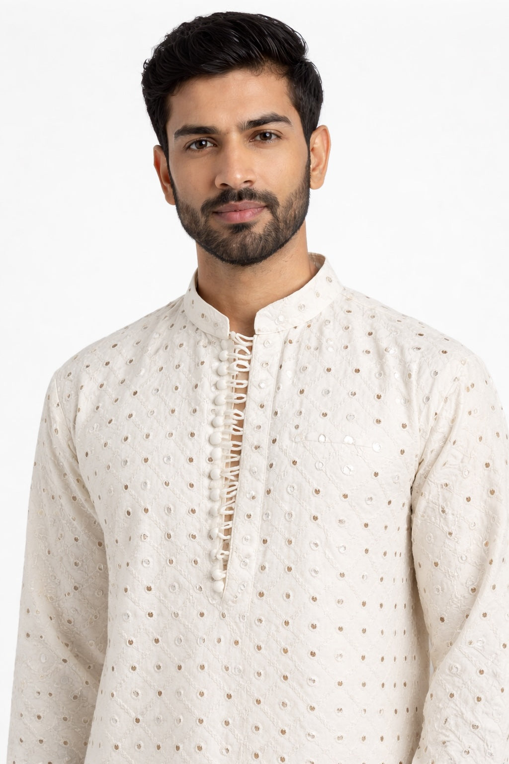 Ivory Mirror Work Kurta Pajama Set