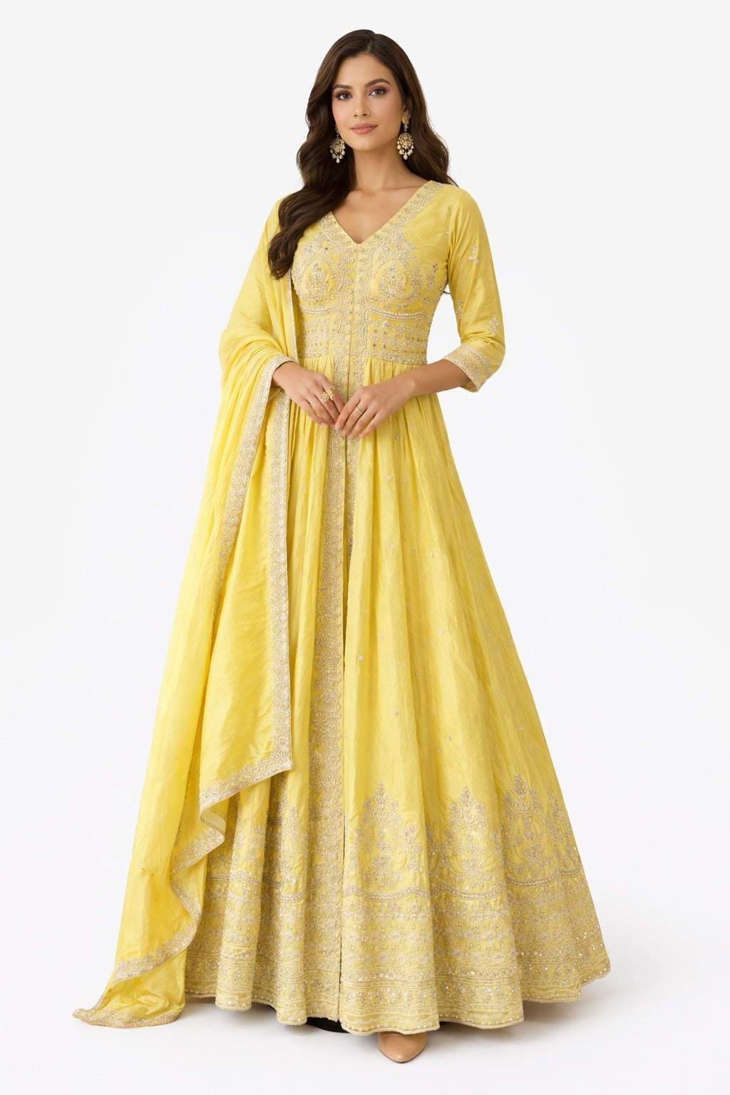 Zaria Lemon Yellow Embroidered Anarkali Set