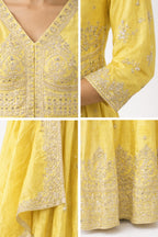 Zaria Lemon Yellow Embroidered Anarkali Set | Khush Mizaj Official