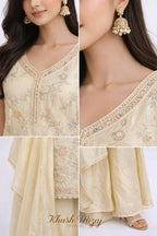 Ivory Pastel Embroidered Georgette Palazzo Suit | Khush Mizaj Official