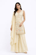 Ivory Pastel Embroidered Georgette Palazzo Suit