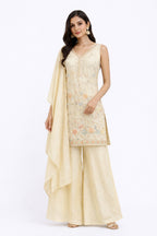 Ivory Pastel Embroidered Georgette Palazzo Suit | Khush Mizaj Official