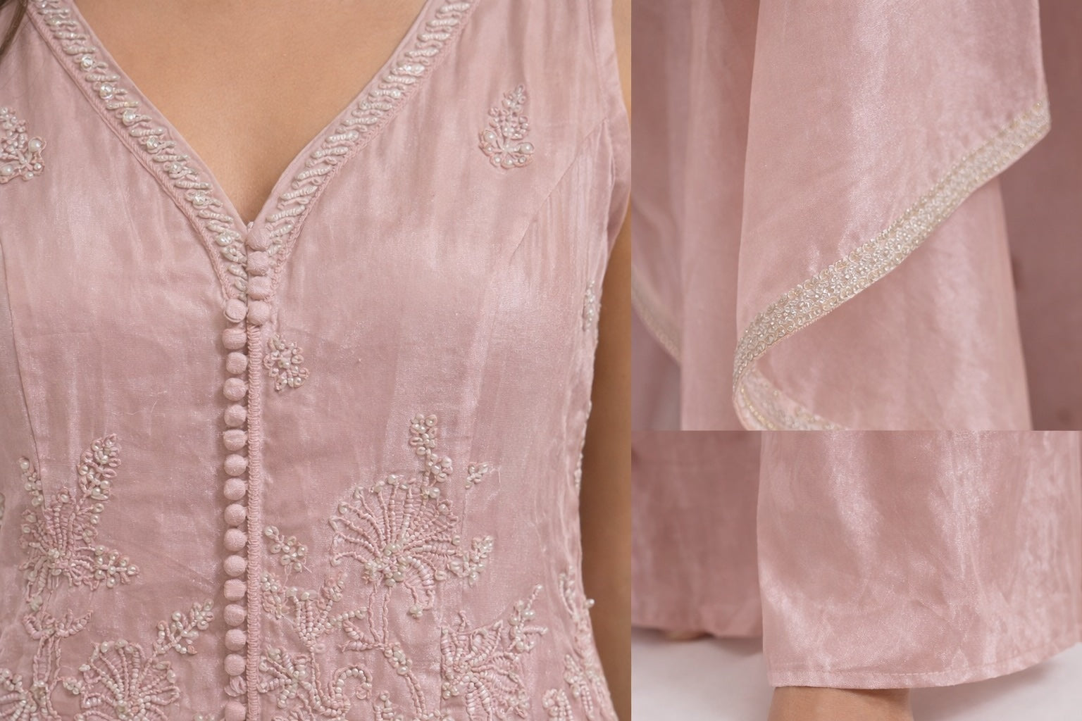 Blush Pink Embroidered Silk Set with Dupatta