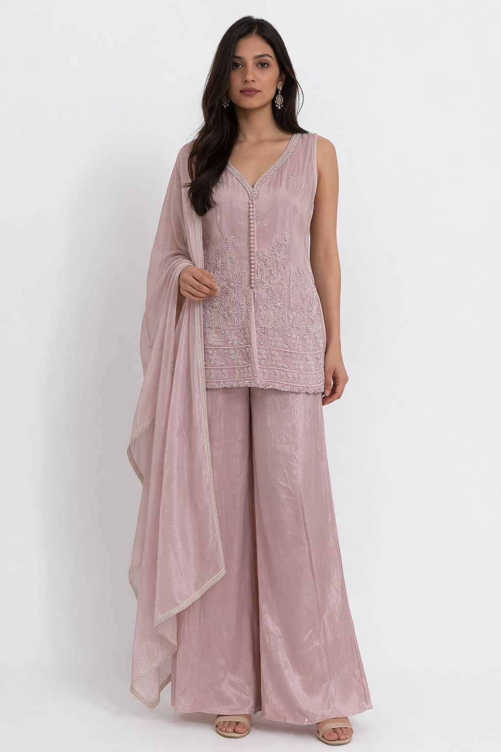 Blush Pink Embroidered Silk Set with Dupatta