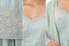 Seafoam Bloom Embroidered Palazzo Set | Khush Mizaj Official