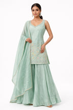 Seafoam Bloom Embroidered Palazzo Set | Khush Mizaj Official