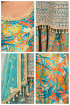Tropical Aqua Embroidered Kurta & Sharara Set with Dupatta | Khush Mizaj Official