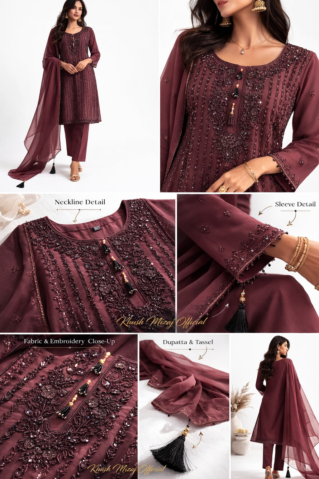 Zoya Maroon Embroidered Straight Suit Set