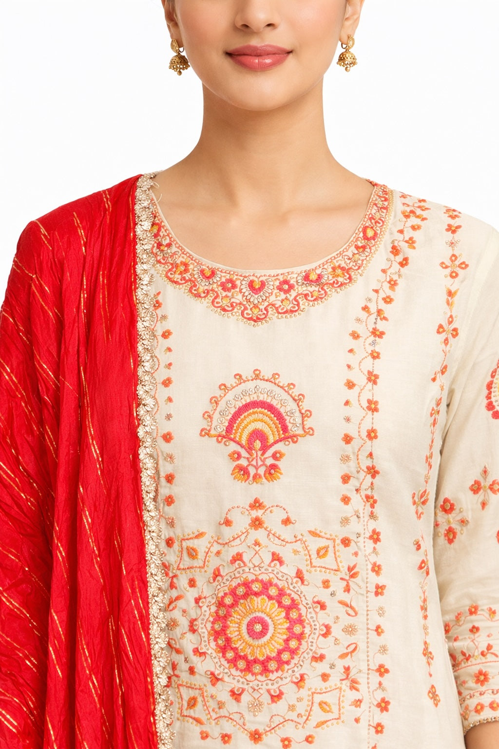 Noor Embroidered Straight Suit with Shocking Pink Dupatta