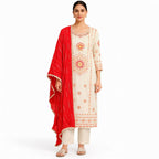 Noor Embroidered Straight Suit with Shocking Pink Dupatta | Khush Mizaj Official