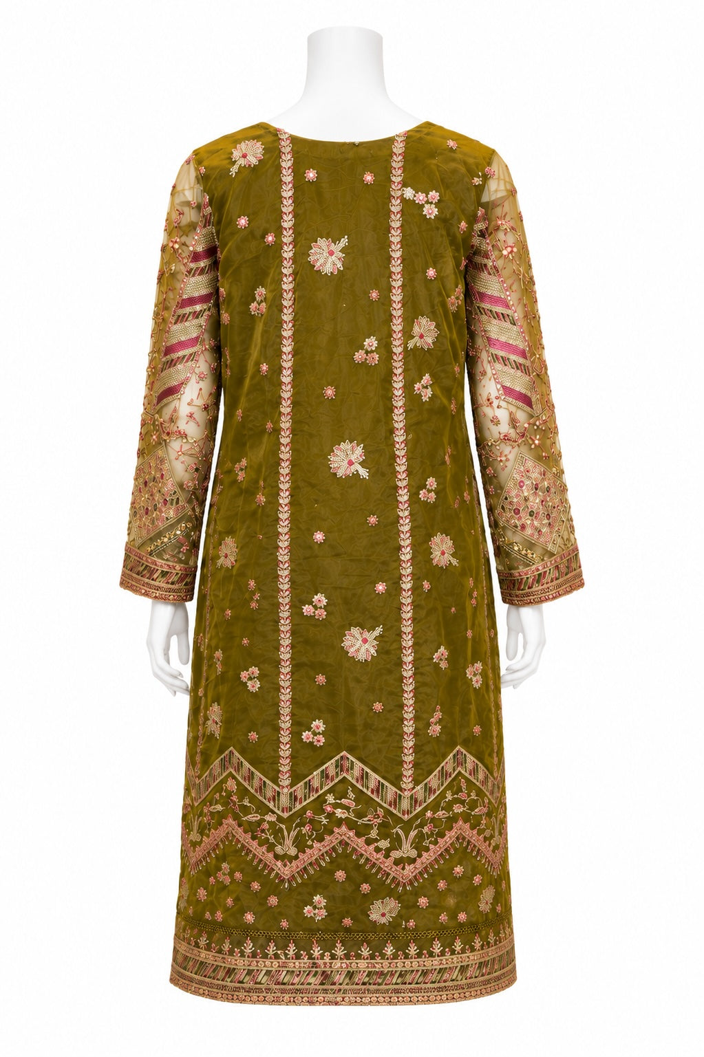 Olive Green Embroidered Lehenga Suit with Net Dupatta | Pakistani Wedding Collection