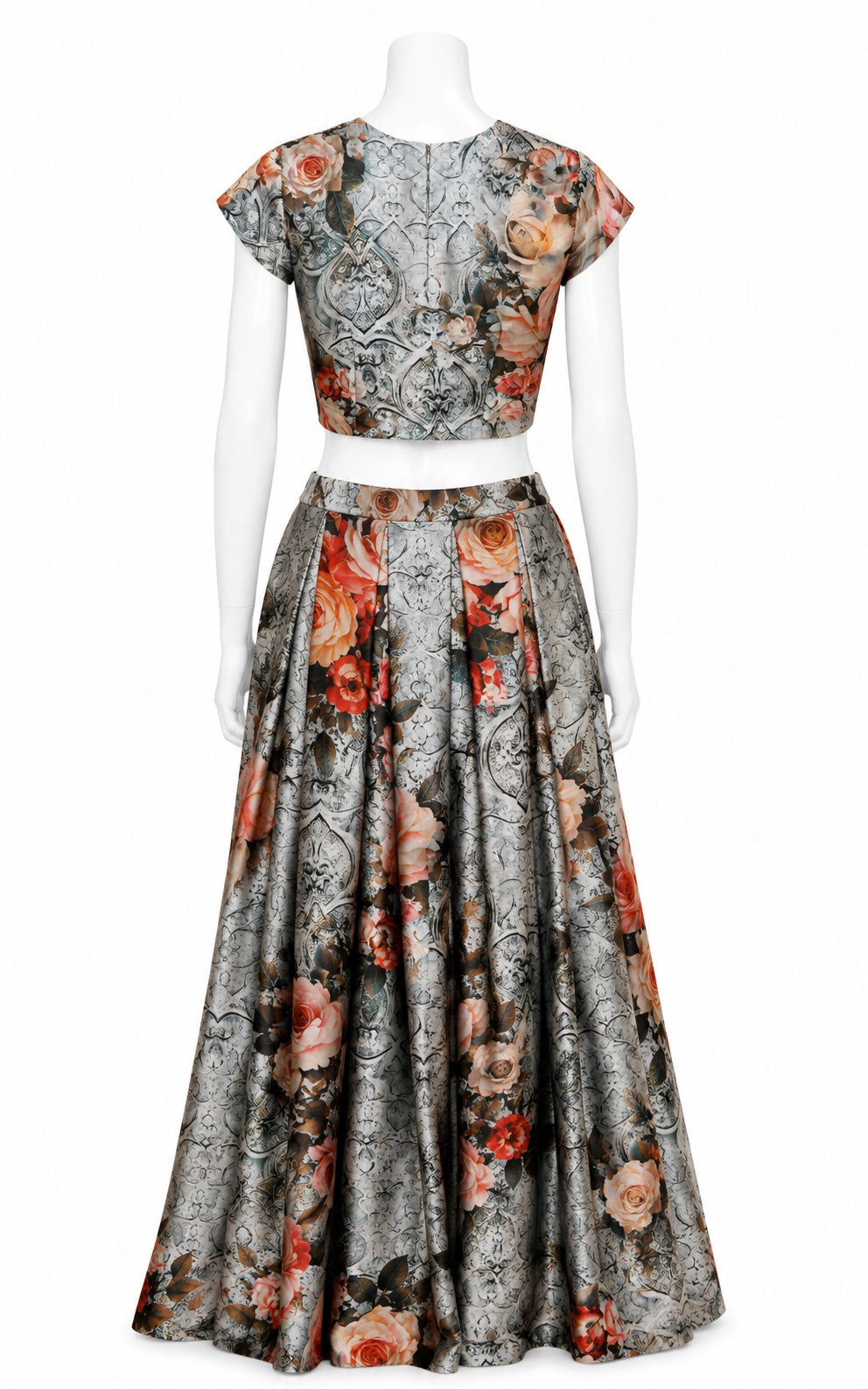 Grey Floral Printed Lehenga with Crop Top | Elegant Indo-Western Women’s Set