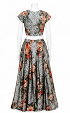 Grey Floral Printed Lehenga with Crop Top | Elegant Indo-Western Women’s Set