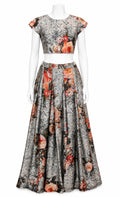 Grey Floral Printed Lehenga with Crop Top | Elegant Indo-Western Women’s Set