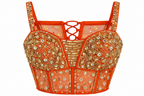 Orange Ready-to-Wear Saree with Embroidered Corset Blouse