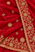 Red Embroidered Saree with Gold Floral Work