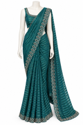 Teal Blue Embroidered Saree with Pearl Detailing