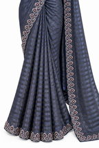 Slate Blue Embroidered Saree with Pearl & Stone Detailing